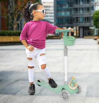 HULAJNOGA TRÓJKOŁOWA DLA DZIECI BALANSOWA ŚWIECĄCE KÓŁKA SKŁADANA DINOZAUR