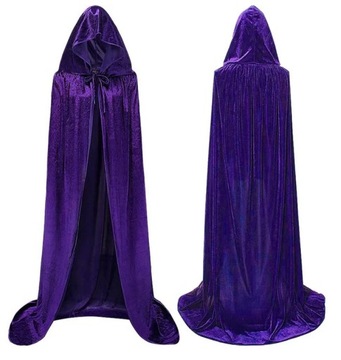 DŁUGA PELERYNA FIOLET CZARODZIEJ WAMPIR STRÓJ NA HALLOWEEN BAL 190CM