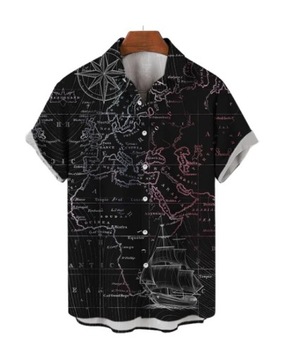 Koszula z krótkim rękawem męska hawajska żeglarska podróżnicza Camisa 4XL