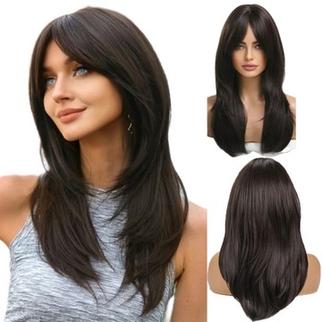 Peruka Damska Peruki Ciemny Brąz Włosy Długie 60cm + Wig Cap