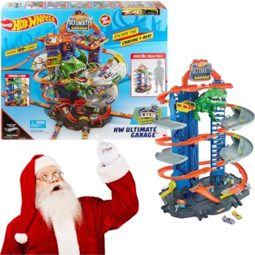 HOT WHEELS MEGA GARAŻ T-REXA ZAKRĘCONY PARKING 100 AUT 90CM 2 autka ZESTAW