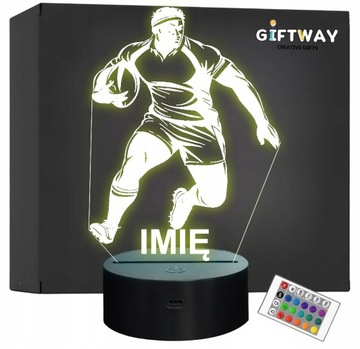 Lampka Nocna LED Z Imieniem Gracz Rugby Sport na Prezent Grawer v.4