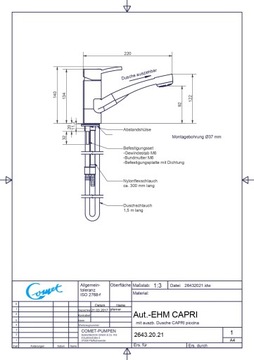 Выдвижной смеситель для душа, излив, шланг для душа, 1,5 м Comet кемпер