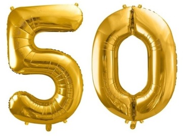 Balony Foliowe Cyfry 50 Hel Urodziny ZŁOTE 100cm