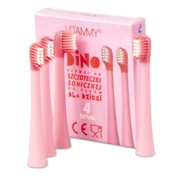 KOŃCÓWKI DO SZCZOTECZKI SONICZNEJ ELEKTRYCZNEJ DO ZĘBÓW VITAMMY DINO RÓŻ 4X