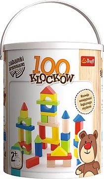 KLOCKI DREWNIANE 100 klocków w wiaderku z sorterem TREFL