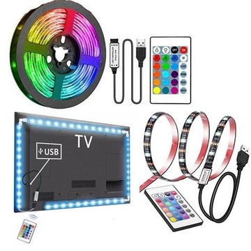 PODŚWIETLENIE TV TAŚMA 16 RGB LED 300cm USB PILOT