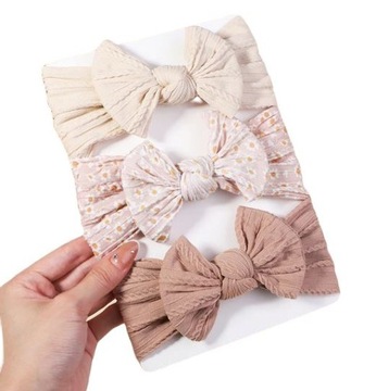 ZESTAW 3 SZEROKICH OPASEK DLA DZIEWCZYNKI KOKARDA OPASKI NIEMOWLĘCE