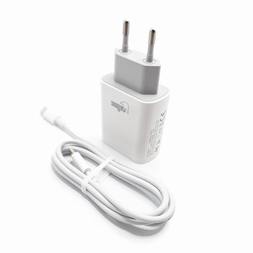БЫСТРОЕ СЕТЕВОЕ ЗАРЯДНОЕ УСТРОЙСТВО 2 x USB QC БЛОК ПИТАНИЯ USB-C PD С КАБЕЛЕМ ДЛЯ IPHONE