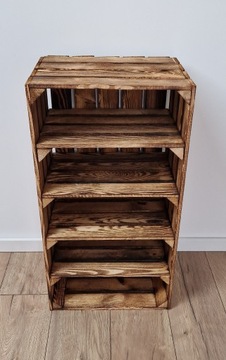 DREWNIANA SKRZYNKA Z 4 PÓŁKAMI, ROZMIAR 75x40x30 CM, KOLOR OPALANY