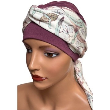 Turban damski wiosenny Lena wrzos-419 chusta miękka także po chemioterapii