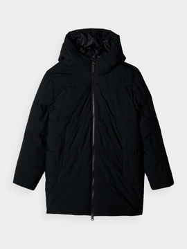 KURTKA CHŁOPIĘCA ZIMOWA 4F PŁASZCZ PUCHOW Z KAPTUREM CZARNY 164