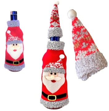 ŚWIĄTECZNE UBRANKO POKROWIEC I CZAPECZKA ETUI NA BUTELKĘ DEKORACJA STOŁU