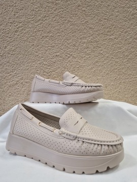 ТУФЛИ, БЕЖЕВЫЕ МОКАСИНЫ, МАТОВАЯ ЭКО КОЖА, GOODIN, размер 40