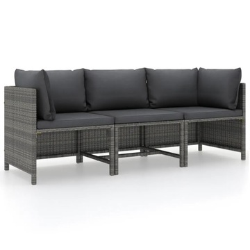 3-osobowa sofa ogrodowa z poduszkami, szara, polir