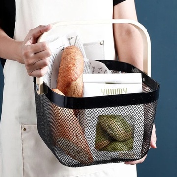 МЕТАЛЛИЧЕСКАЯ КОРЗИНА С ДЕРЕВЯННОЙ РУЧКОЙ ДЕКОРАТИВНАЯ КОРЗИНА ДЛЯ ХРАНЕНИЯ ЛОФТ