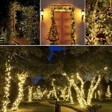 LAMPKI CHOINKOWE 300 LED ZEWNĘTRZNE WEWNĘTRZNE ŚWIĄTECZNE CIEPŁY BIAŁY