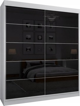 Szafa przesuwna 2D 160 x 205 BIAŁA LACOBEL CZARNY