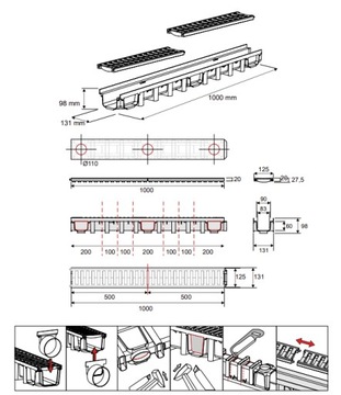 Линейное обезвоживание стального гаража A15 3M x98x131 мм до 1,5 тонн