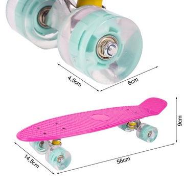 ДЕТСКИЙ СКЕЙТБОРД FISZKA, СВЕТЯЩИЕСЯ СВЕТОДИОДНЫЕ КОЛЕСА, 56 СМ, СЛОЙ РОЗОВЫЙ ABEC7