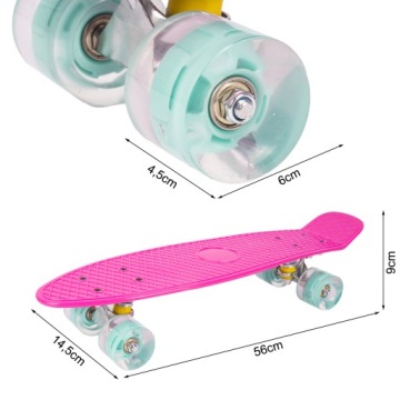 ДЕТСКИЙ СКЕЙТБОРД FISZKA С ПОДСВЕТКОЙ, КОЛЕСА СВЕТОДИОДНОЙ ПОДСВЕТКОЙ, 65 СМ, МЯТНО-РОЗОВЫЙ ABEC7