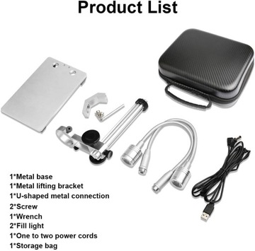 Портативная регулируемая алюминиевая подставка для микроскопа + 2 лампы.