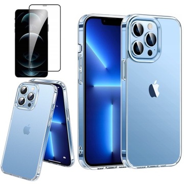 ETUI DO APPLE IPHONE 13 PRO OBUDOWA CASE BEZBARWNE + PEŁNE SZKŁO HARTOWANE