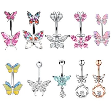1 шт., кольцо для пупка с бабочкой для женщин, циркониевое сердце, пирсинг пупка