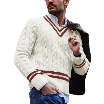 Stylowy Sweter Męski Z V-neckiem I Kolorowymi Detalami Na Chłodne Miesiące