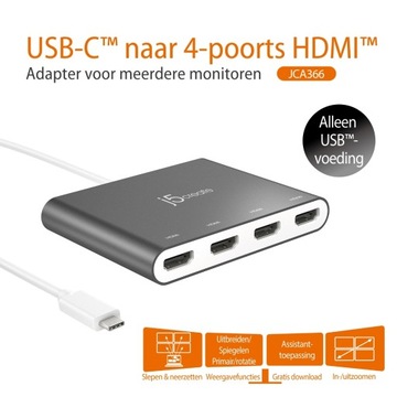 j5create USB-C — 4-портовый адаптер для нескольких мониторов HDMI