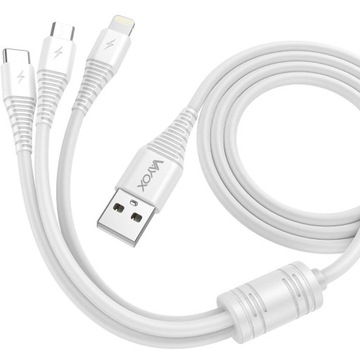 USB-кабель 3в1 micro USB, USB-C, молния 1м белый
