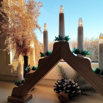 ДЕРЕВЯННЫЙ ПОДСВЕЧНИК ADVENT, СВЕЧИ СВЕТОДИОДНЫЕ, УКРАШЕНИЕ СВЕЧАМИ, 30 см