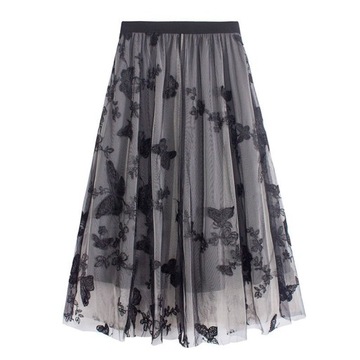 DAMSKA TIULOWA PLISWOANA SPÓDNICA DŁUGA