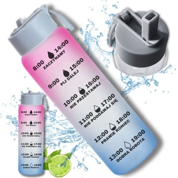 MOTYWACYJNA BUTELKA DO PICIA WODY SZKLANA RÓŻOWA BIDON ZE SŁOMKĄ 1l