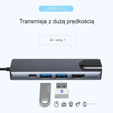 KNLLVZN TC15 HUB Адаптер USB-C на 5 входов серый