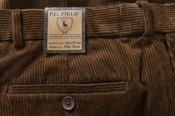 P.G. FIELD spodnie męskie sztruksy khaki W34 L29