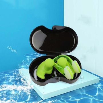 Тренировочные зеленые беруши для плавания и набор зажимов для носа
