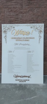 PLAN STOŁOW tablica powitalna gości weselnych BIAŁA 100x70 personalizowane