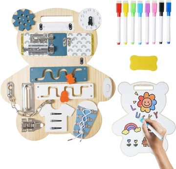 TABLICA SENSORYCZNA MANIPULACYJNA MONTESSORI BOARD 14 elem. DWUSTRONNA DUŻA