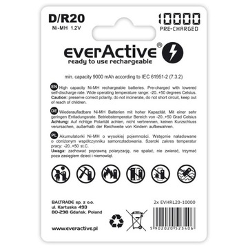 Akumulator(NiMH) Everactive D (R20)10000 mAh 2 szt