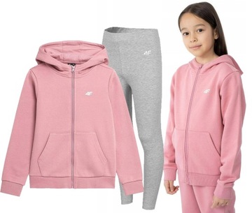 4F DRES DZIEWCZĘCY bluza + LEGGINSY RÓŻ/SZARY 158CM