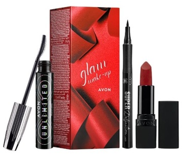 AVON Zestaw do makijażu tusz Unlimited eyeliner pisak szminka Red Supreme