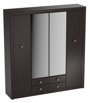 Szafa ubraniowa garderoba z lustrem czarna duża szuflady półki 214 cm, KOEN