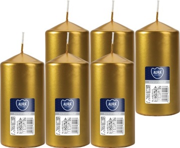6X ZŁOTY METALIK Świeca walec bezzapachowa ŚWIECZKA PARAFINOWA 12CM 38H