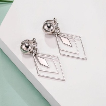 Korean Statement Black Gold Rhombus Clip on Earrings for Women 2023 Fashion