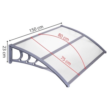 КРЫША НАД ДВЕРЬЮ, АЛЮ, ПОЛИКАРБОНАТ, 80х150см, ВХОД, АРОЧНЫЙ КЛИМАТ