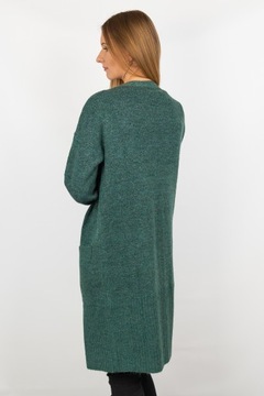 New Look Długi Luźny Zielony Sweter Narzutka Kieszenie z Wełną XL 42