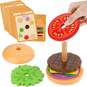 Montessori, układanie zabawek - drewniany burger dla 3-letnich maluchów