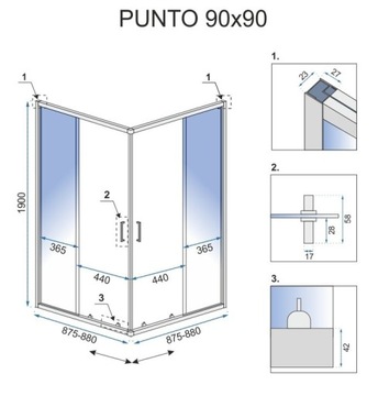 Душевая кабина 90x90 Профили Punto Black Rea + душевой поддон Savoy White Rea