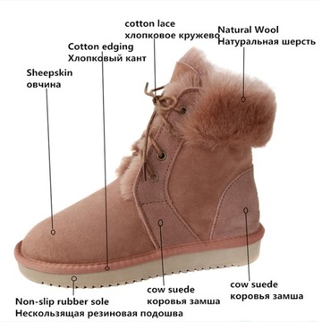 buty śniegowe G & Zaco oryginalne kożuchy damskie wełna owcza zamszowe ow